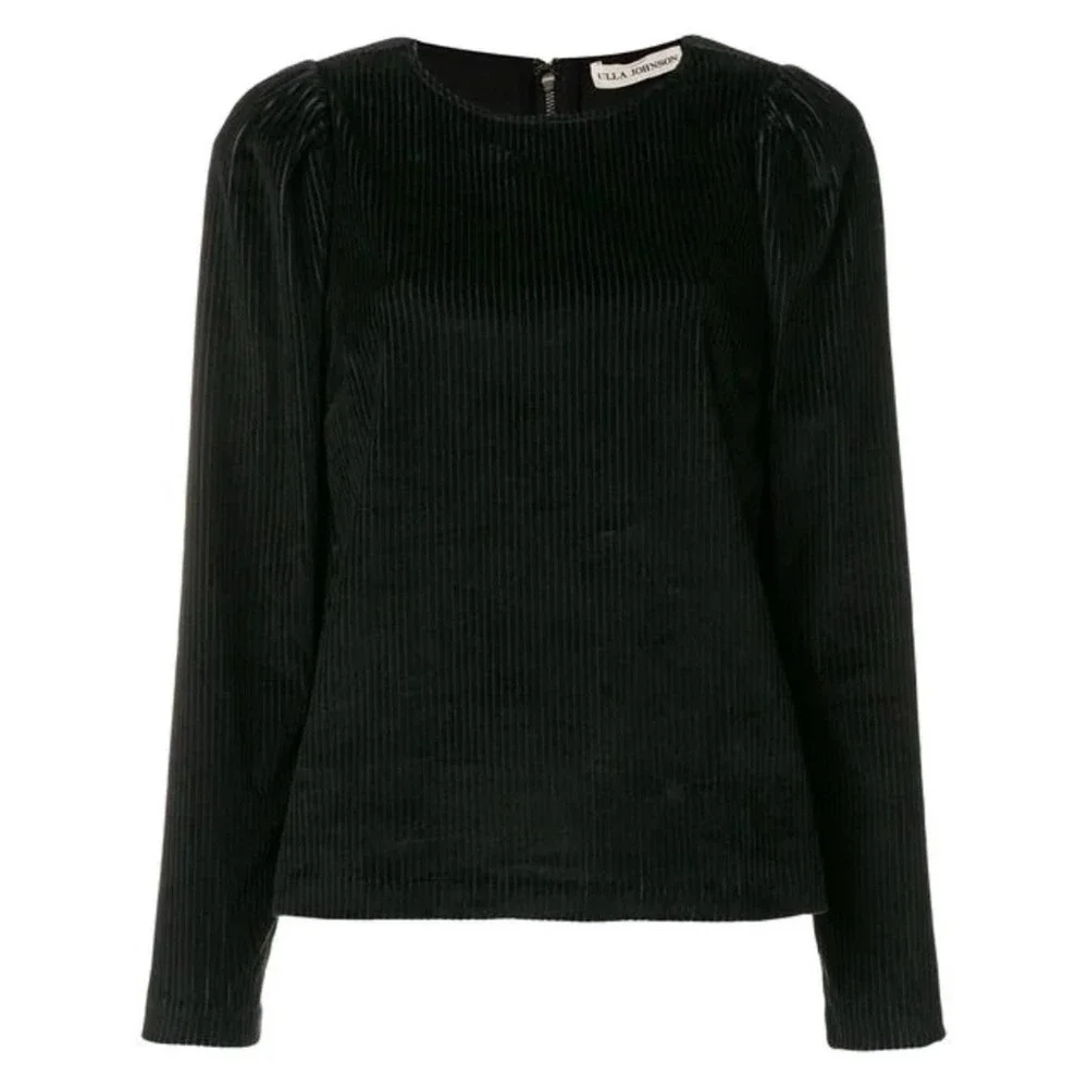 NWT Ulla‎ Johnson Finn Top Round Neck Corduroy Sweater In Black Size 4